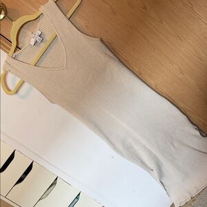 Cream Ribbed Sleeveless Dress